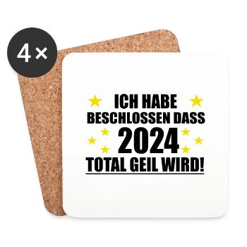 Frohes Neues Jahr 2024 wird geil - Untersetzer (4er-Set) - Weiß - Vorne