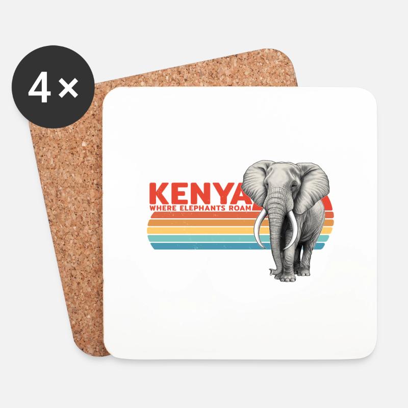 Elefant Kenia - Untersetzer (4er-Set) - Weiß
