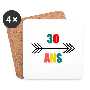 30. 30 ANS. 30e ANNIVERSAIRE. ANNIVERSAIRE 30 ANS. - Dessous de verre (lot de 4) - blanc - Devant