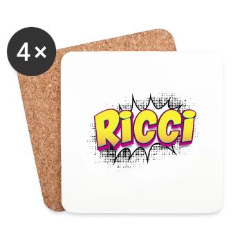 Ricci Nom personnalisé Style bande dessinée Pop Art, Ricci - Dessous de verre (lot de 4) - blanc - Devant
