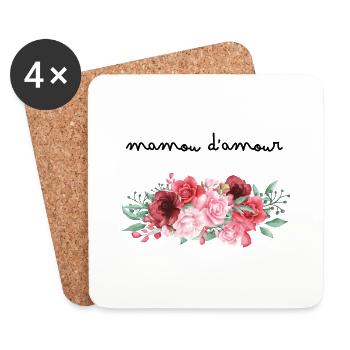 Mamou d’amour fleurs- idée cadeau mamie - Dessous de verre (lot de 4) - blanc - Devant