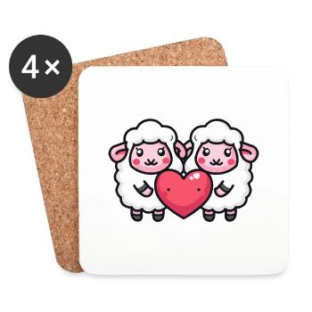 Schaf Paar Liebe Couple Verliebt - Untersetzer (4er-Set) - Weiß - Vorne