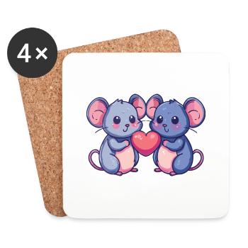 Mouse Couple Love Couple In Love - Coasters (set of 4) - white - Front