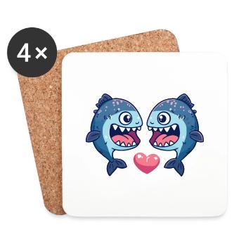 Piranha Paar Liebe Fische Verliebt - Untersetzer (4er-Set) - Weiß - Vorne