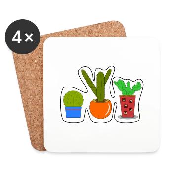 Autocollant Cactus - Dessous de verre (lot de 4) - blanc - Devant