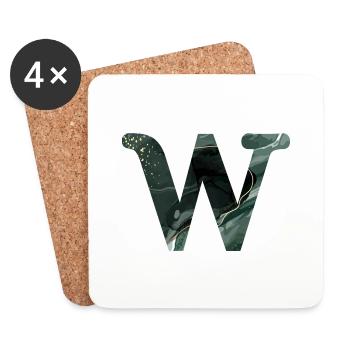 Buchstabe w Grün marmoriert - Untersetzer (4er-Set) - Weiß - Vorne