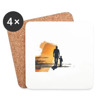 Père et enfant main dans la main en tant que sillhuette - Dessous de verre (lot de 4) - blanc - Devant