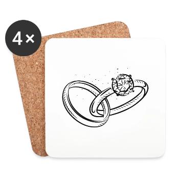 Eheringe Ehe Heirat Hochzeit heiraten Brautpaar - Untersetzer (4er-Set) - Weiß - Vorne