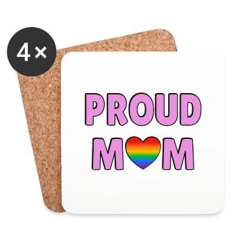 Fier maman arc-en-ciel coeur Fiers parents LGBTQ famille - Dessous de verre (lot de 4) - blanc - Devant