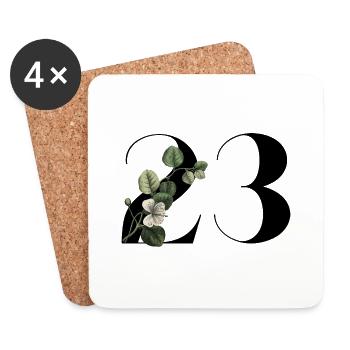 Numéro 23 floral vert -23e anniversaire floral - Dessous de verre (lot de 4) - blanc - Devant