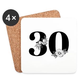 Numéro 30 floral noir -30e anniversaire floral - Dessous de verre (lot de 4) - blanc - Devant