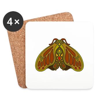 Brown and green art nouveau inspired stylized moth - Coasters (set of 4) - white - Front