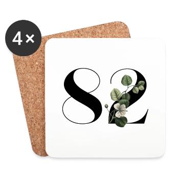 Numéro 82 floral vert - 82e anniversaire floral - Dessous de verre (lot de 4) - blanc - Devant
