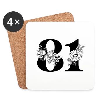 Numéro 81 floral noir - 81e anniversaire floral - Dessous de verre (lot de 4) - blanc - Devant