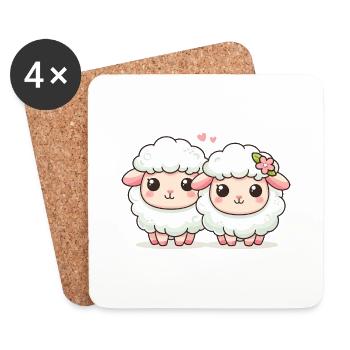 Moutons sucrés - Dessous de verre (lot de 4) - blanc - Devant