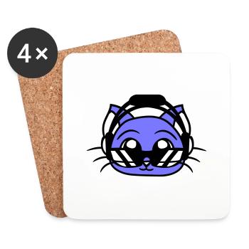 DJ Cat Face Kitten Pet Head - Dessous de verre (lot de 4) - blanc - Devant