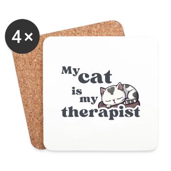 My Cat is My Therapist - Cute kitten in her sleep - Coasters (set of 4) - white - Front