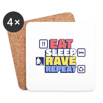 Essen, Schlafen, Raven Wiederhole das Party-Leben - Untersetzer (4er-Set) - Weiß - Vorne