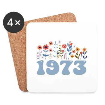 1973 Floral Pattern 1973 Floral Theme Flowers 1973 - Coasters (set of 4) - white - Front