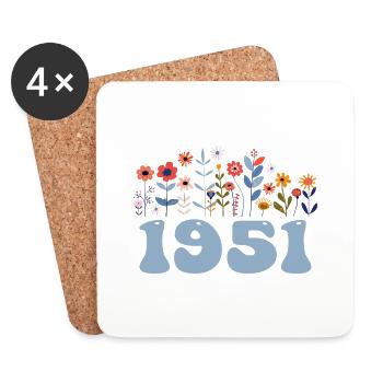 1951 Floral Pattern 1951 Floral Theme Flowers 1951 - Coasters (set of 4) - white - Front