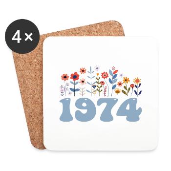 1974 Floral Pattern 1974 Floral Theme Flowers 1974 - Coasters (set of 4) - white - Front