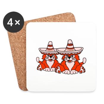 2 Sombrero Hat Chats Amis de la culture mexicaine - Dessous de verre (lot de 4) - blanc - Devant