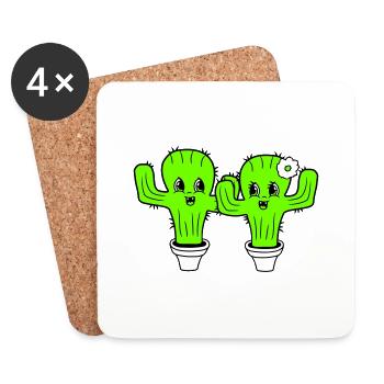 2 Cactus Paire Plantes Cactus Épineux Amour - Dessous de verre (lot de 4) - blanc - Devant