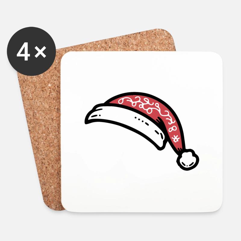 Weihnachtsmütze - Untersetzer (4er-Set) - Weiß