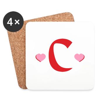 Lettre c cœurs rouges - Dessous de verre (lot de 4) - blanc - Devant