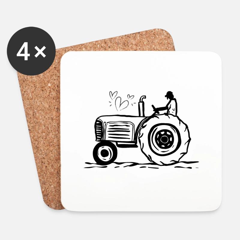Traktor / Traktor / Traktor - Untersetzer (4er-Set) - Weiß