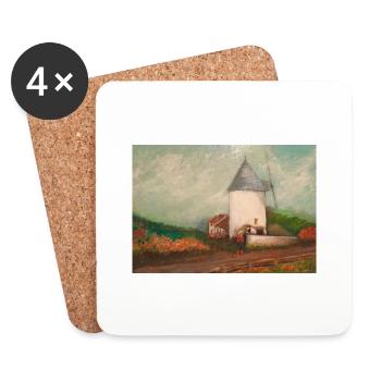 White Mill, Horse, Countryside, Painting Painting - Coasters (set of 4) - white - Front