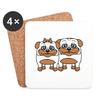 2 chiens Carlin Homme Femme Couple Deux Amoureux Amour - Dessous de verre (lot de 4) - blanc - Devant