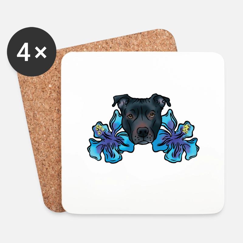 Staffordshire Terrier mit Hibiskusblüten - Untersetzer (4er-Set) - Weiß