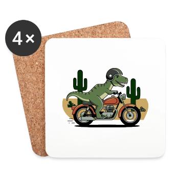T-Rex on a Motorcycle - Coasters (set of 4) - white - Front