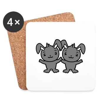 2 Bunnies Friends Team Crew Couple Two Lucky - Coasters (set of 4) - white - Front