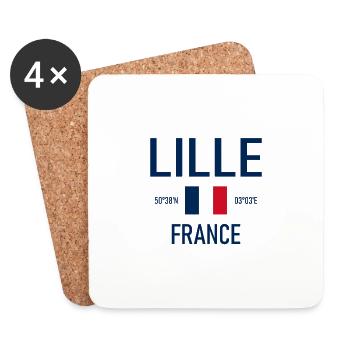 Lille - France - Frankreich - Flagge - Koordinaten - Untersetzer (4er-Set) - Weiß - Vorne