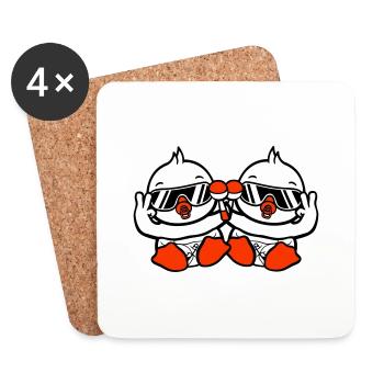 2 oiseaux bébé enfant hochet couche lunettes de soleil paix - Dessous de verre (lot de 4) - blanc - Devant