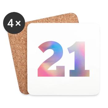 Numéro 21 coloré - Dessous de verre (lot de 4) - blanc - Devant