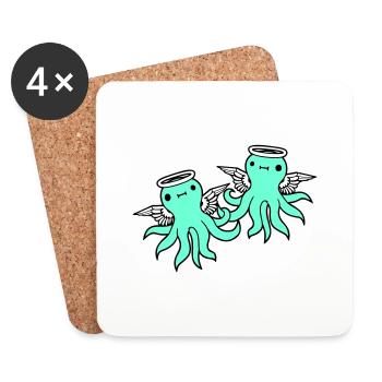 2 Oktopus Engel Team Freunde Flügel Heiligenschein - Untersetzer (4er-Set) - Weiß - Vorne