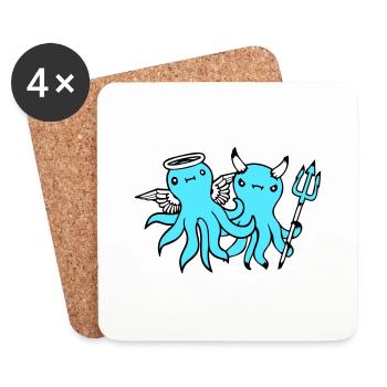 2 Oktopus Teufel Engel Himmel Hölle Team Freunde - Untersetzer (4er-Set) - Weiß - Vorne