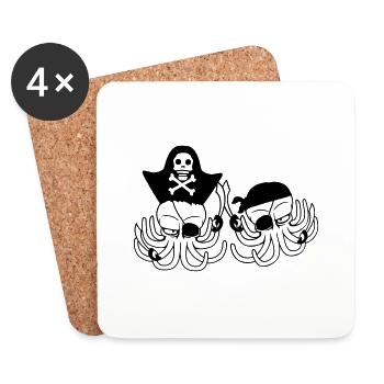 Two Octopus Pirate Sailing Crew Captain 2 Buccaneers - Coasters (set of 4) - white - Front