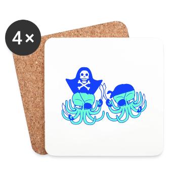 Two Octopus Pirate Sailing Crew Captain 2 Buccaneers - Coasters (set of 4) - white - Front