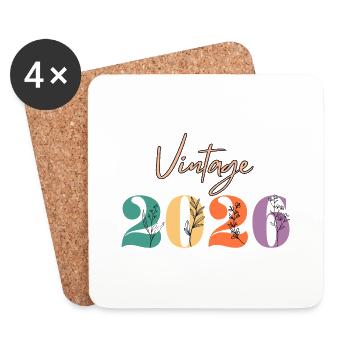 Jahrgang 2026 Blumen - Untersetzer (4er-Set) - Weiß - Vorne