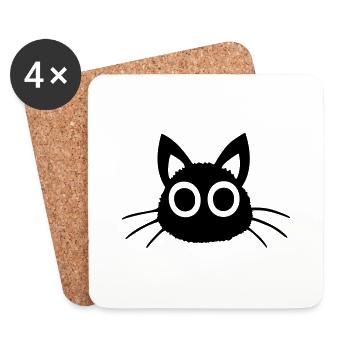 Katze große Augen schwarz süß niedlich Kätzchen - Untersetzer (4er-Set) - Weiß - Vorne