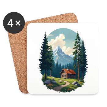 Pixelated cabin in the woods - Coasters (set of 4) - white - Front