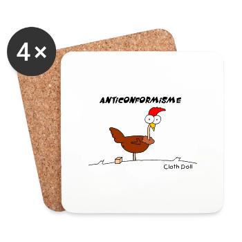 Poule anticonformiste - Dessous de verre (lot de 4) - blanc - Devant