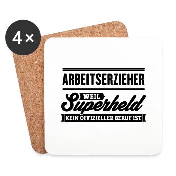 Superheld Arbeitserzieher - Untersetzer (4er-Set) - Weiß - Vorne