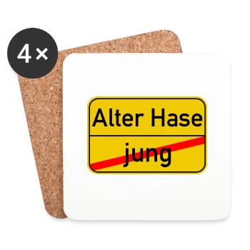 Ortsschild jung - Alter_Hase - Untersetzer (4er-Set) - Weiß - Vorne