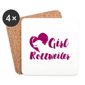 Chien / Rottweiler: Cette fille aime son Rottweiler - Dessous de verre (lot de 4) - blanc - Devant
