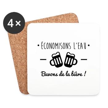 économisons l'eau buvons de la bière - Dessous de verre (lot de 4) - blanc - Devant